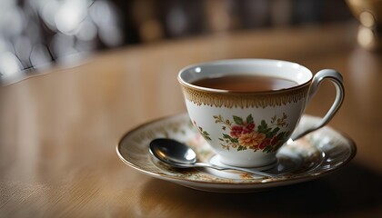 Obraz premium A Cup of Tea on a Wooden Table