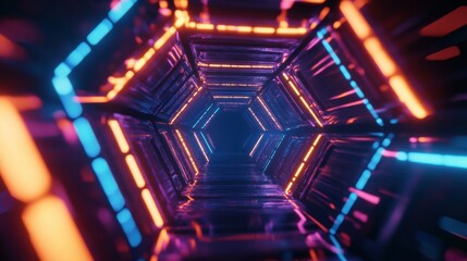 Obraz premium Abstract Neon Tunnel with Vibrant Colors and Light Effects