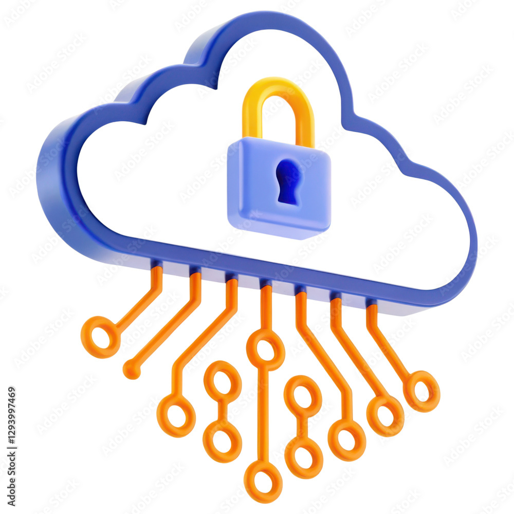 Leinwandbilder cloud with a lock, symbolizing cybersecurity and data protection concepts.
