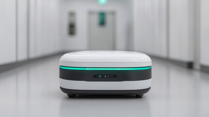 Autonomous delivery robot in a hallway