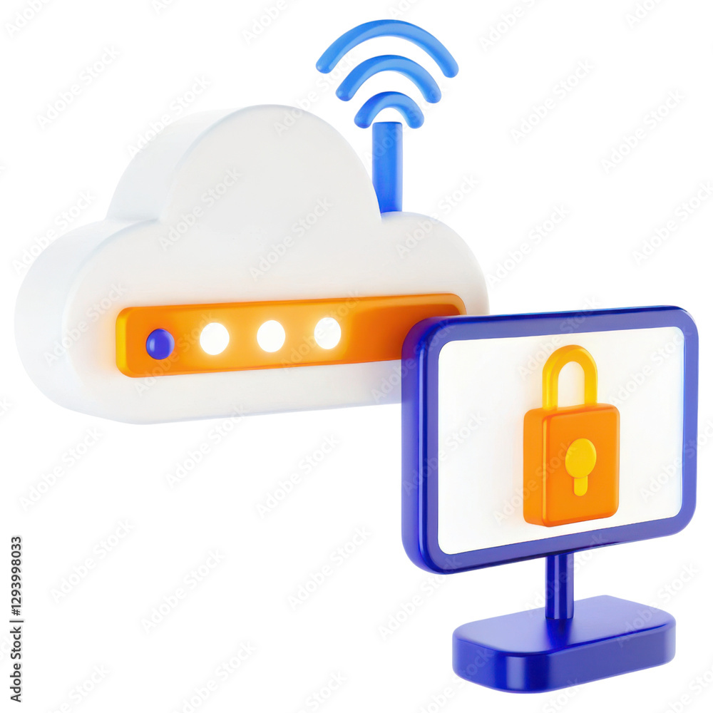 Aufkleber cloud storage with security features and wireless connectivity illustration.