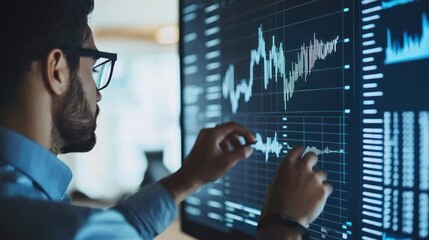 Data analyst analyzing performance metrics in modern office environment digital workspace professional insight