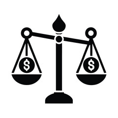 Balanced scale showcasing a dollar sign symbol in crisp silhouette