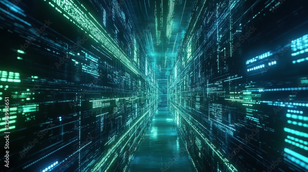 Aufkleber futuristic digital corridor with glowing data streams and lights