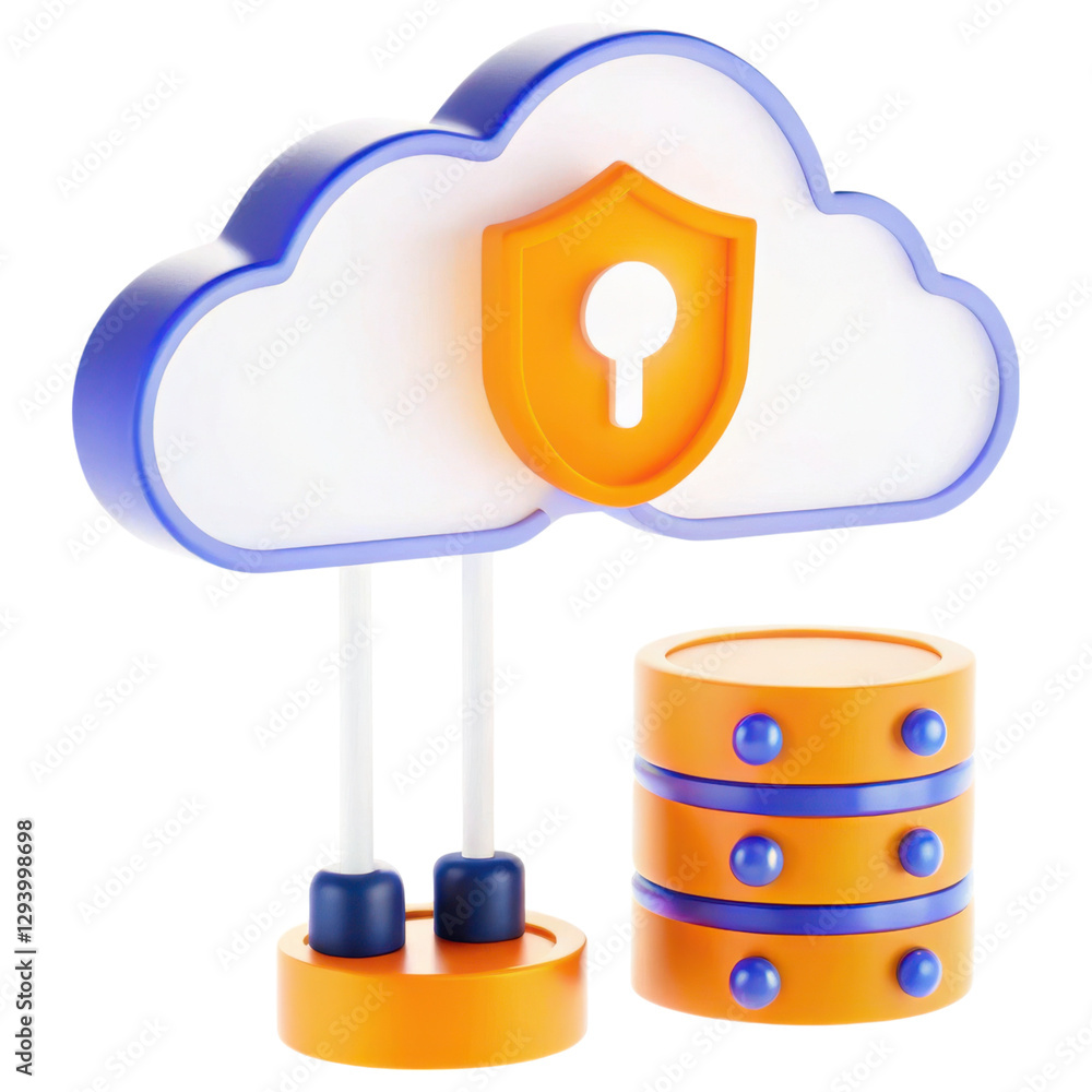 Aufkleber cloud storage with a security shield and database illustration.