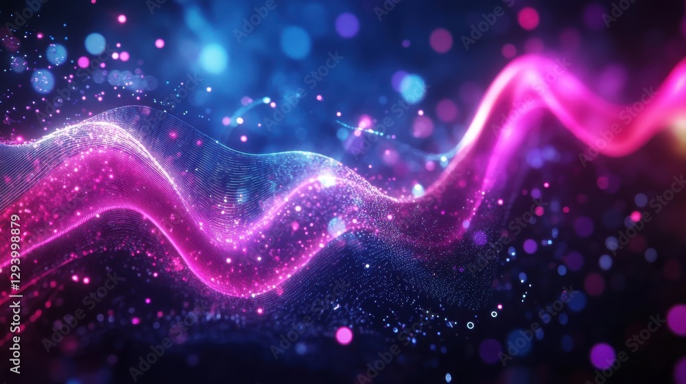 Poster colorful abstract waves with bright bokeh and light visual effects