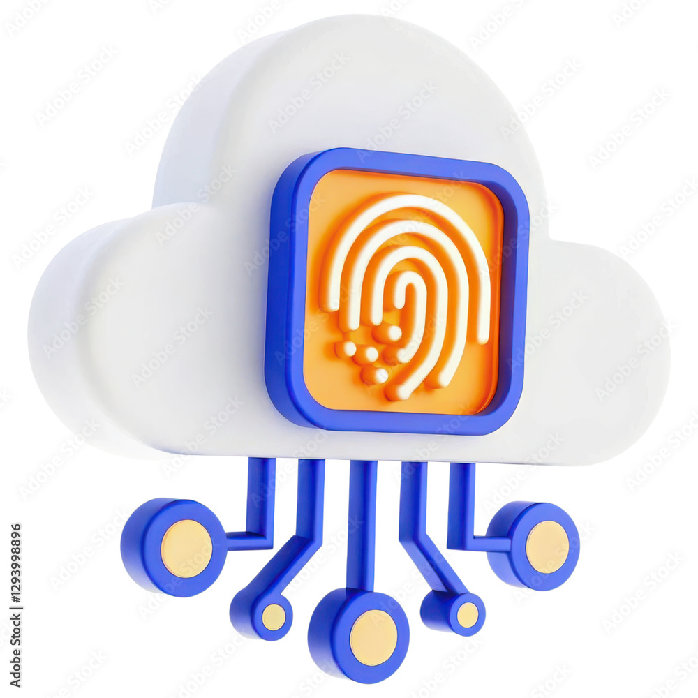 Leinwandbilder 3d cloud icon featuring a fingerprint, symbolizing digital security and identity verification.