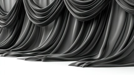Fototapeta premium Draped Dark Gray Curtains Isolated on White Background