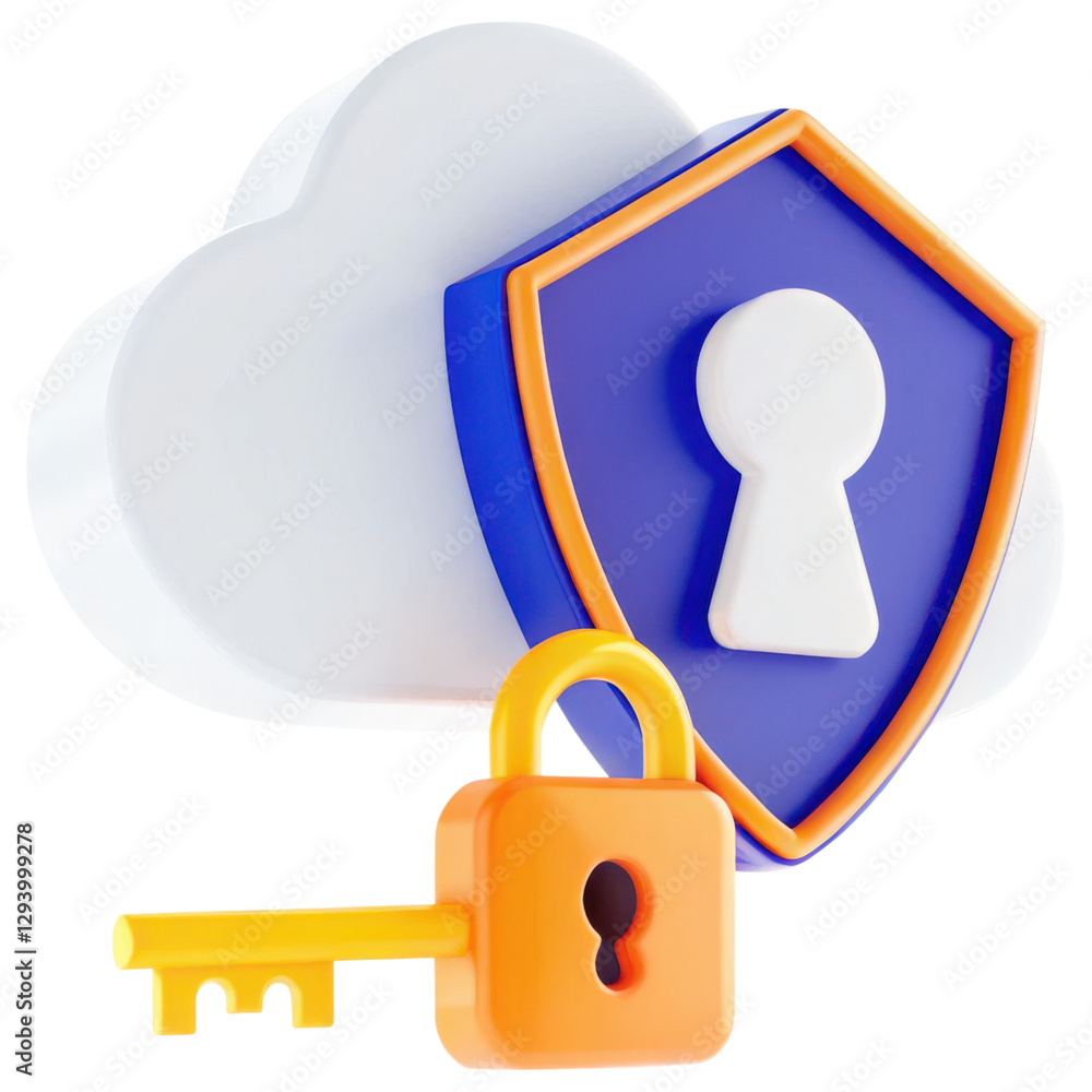 Aufkleber cloud security concept with a padlock, key, and shield symbolizing data protection.