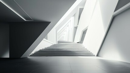 Obraz premium Abstract Modern Architecture with Geometric Staircase and Light