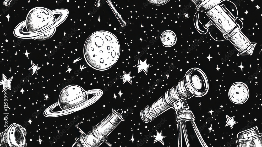 Poster astronomy background with telescopes and celestial objects design