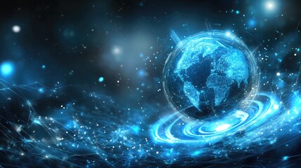 Obraz premium Communication satellites beaming signals down to Earth with vibrant digital effects.