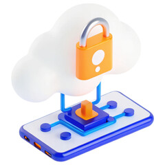 Fototapeta premium Cloud storage concept with a lock symbol on a smartphone, representing data security.