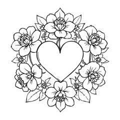 Circular pattern in form of mandala with frame in shape of heart. Decorative ornament in ethnic oriental mehndi style. Outline doodle hand draw vector illustration