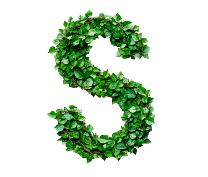 Letter S made with leaves isolated on transparent background