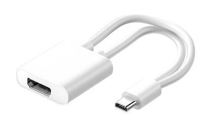 Fototapeta premium A white HDMI to USB C cable adapter displayed on white