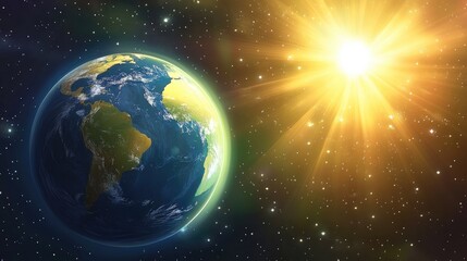 Fototapeta premium Conceptual illustration of a solar-powered Earth, radiating clean energy.
