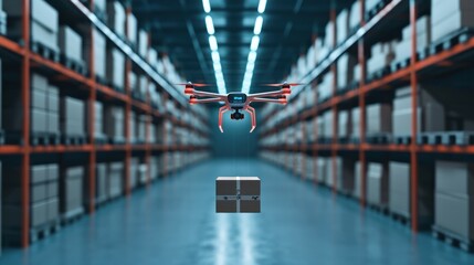 Drone delivery operations in a warehouse technology showcase industrial environment aerial view efficient logistics