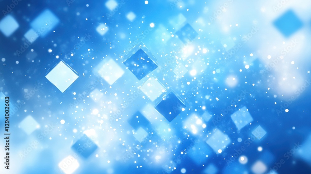 Poster Abstract Blue Background with Floating Squares and Sparkling Lights