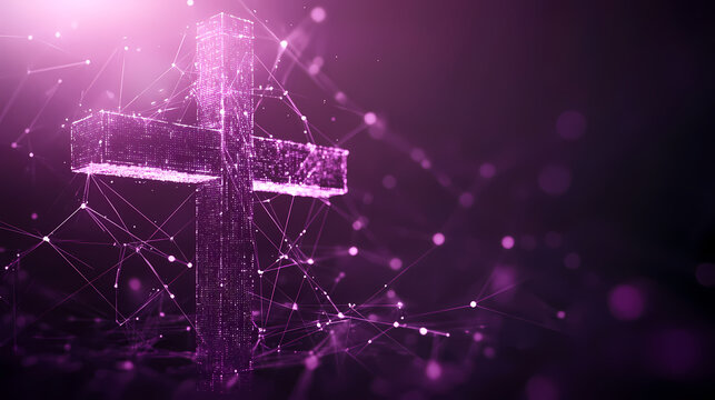Purple cross made of dots and lines