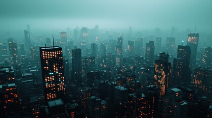 Urban nightscape city skyline aerial view twilight moody atmosphere gigapixel hq scale