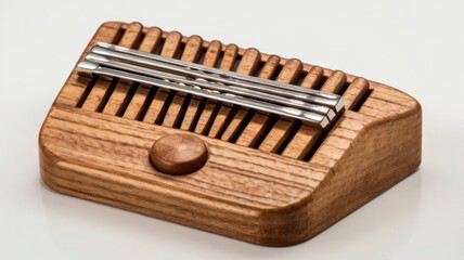 Close Up Wooden Kalimba Thumb Piano on White Background Isolated Studio Shot
