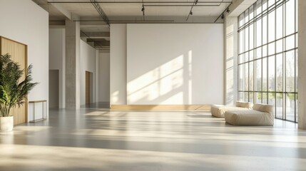 Obraz premium Modern Empty Interior with Large Windows and Soft Light Effects