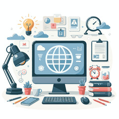 computer, business, digital, technology, communication, laptop, design, office, web, internet, tech, work, vector, modern, employee, pc, monitor, information, device, desk, online, desktop, isolated, 