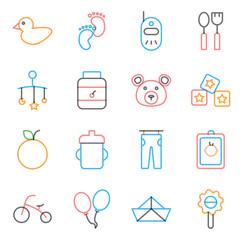 Set of vector icons of baby shower in lines with white background