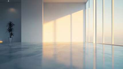 Fototapeta premium Bright and Spacious Modern Interior with Large Windows and Plants