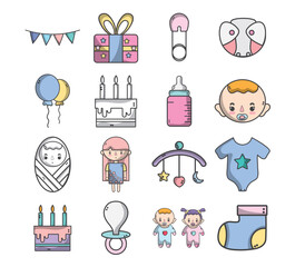 Set of baby shower vector icons with white background