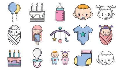 Fototapeta premium Set of baby shower vector icons with white background