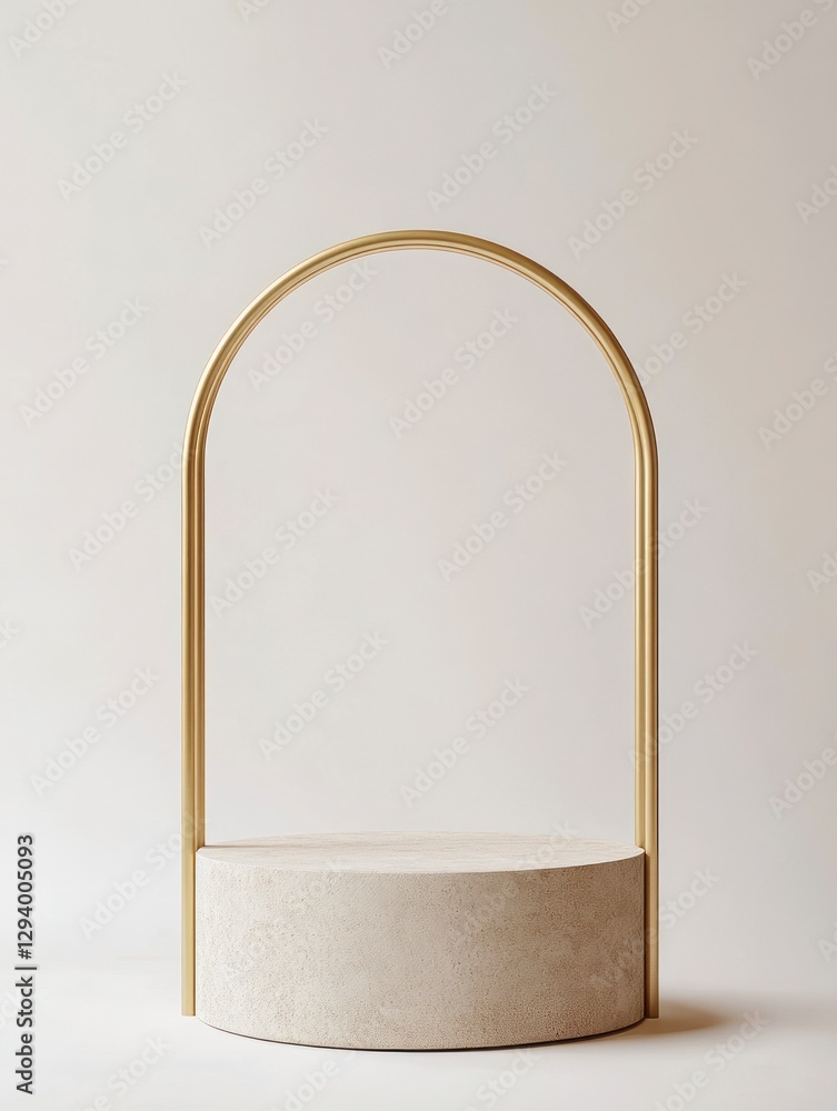 Poster golden geometric frame in the shape of an arch, set against a white background. the focus is on a ci