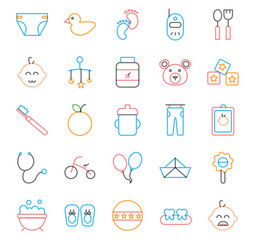 Set of vector icons of baby shower in lines with white background