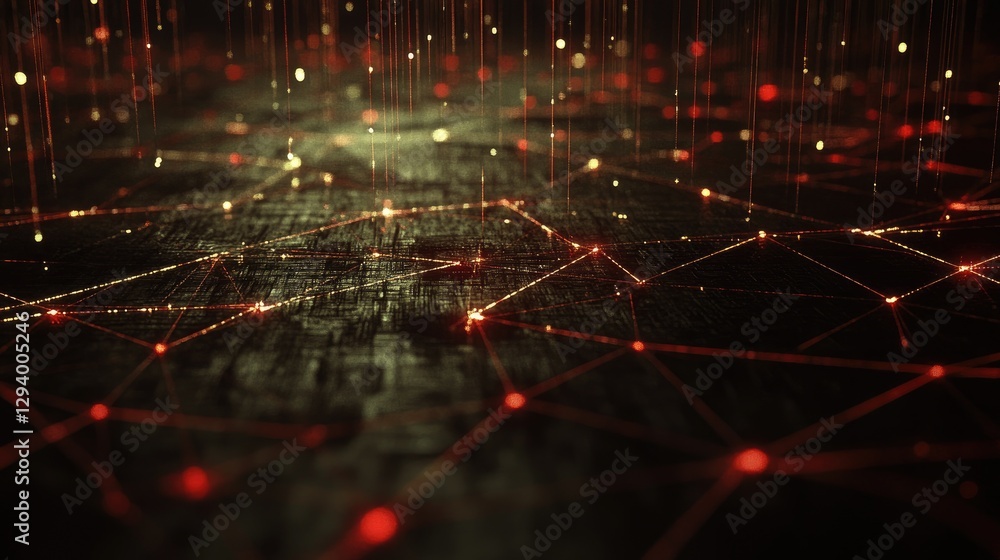 Poster digital network concept with glowing nodes and interconnected lines symbolizing global communication