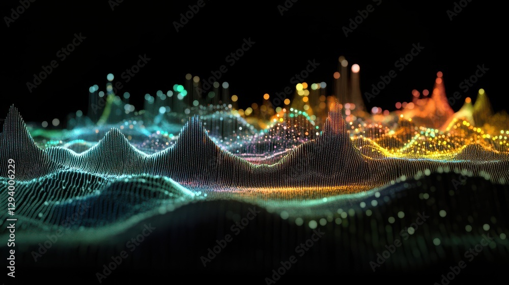 Poster abstract digital waveform visualization with colorful illuminations