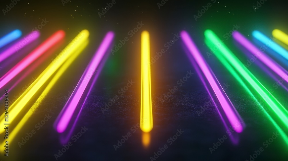 Poster vibrant multicolored neon lights illuminate a dark background, creating a dynamic and energetic atmo