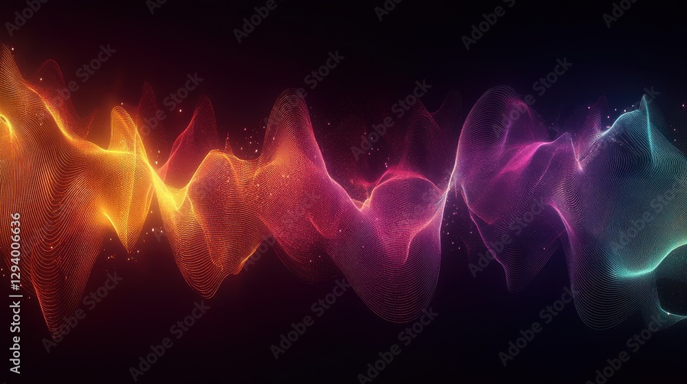 Poster vibrant abstract waves of color in digital space background
