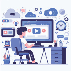 computer, business, digital, technology, communication, laptop, design, office, web, internet, tech, work, vector, modern, employee, pc, monitor, information, device, desk, online, desktop, isolated, 