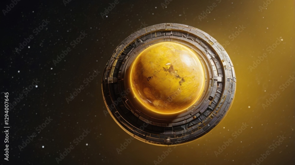 Aufkleber golden planet with ring system in space isolated planetary icon round celestial object futuristic te