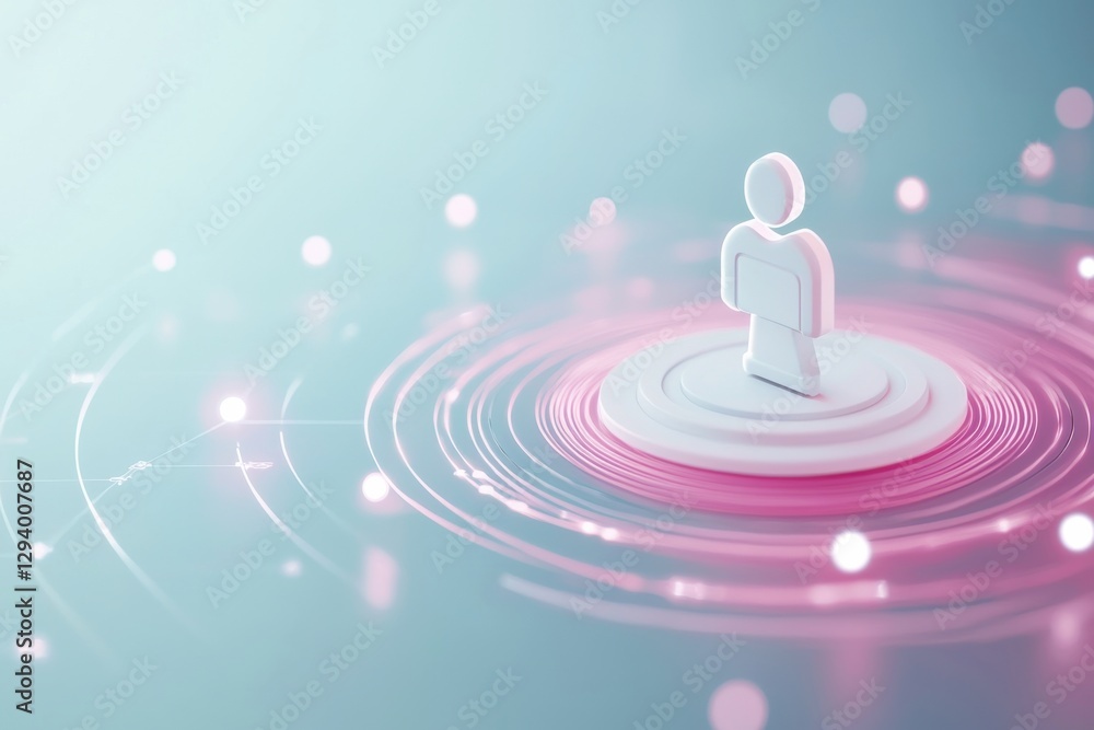 Poster a stylized figure stands at the center of concentric circles, symbolizing connection and digital pre