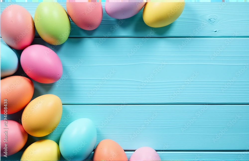 Aufkleber colorful easter eggs on a light blue wooden table create a visually appealing flat lay composition w
