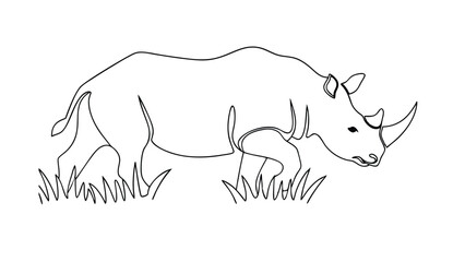 Obraz premium SingleLine Rhino Drawing, African Wildlife, Grassland Habitat