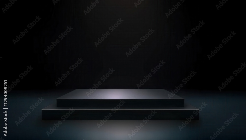 Fototapete minimalist illuminated display platform for product presentation with dark background and subtle lig