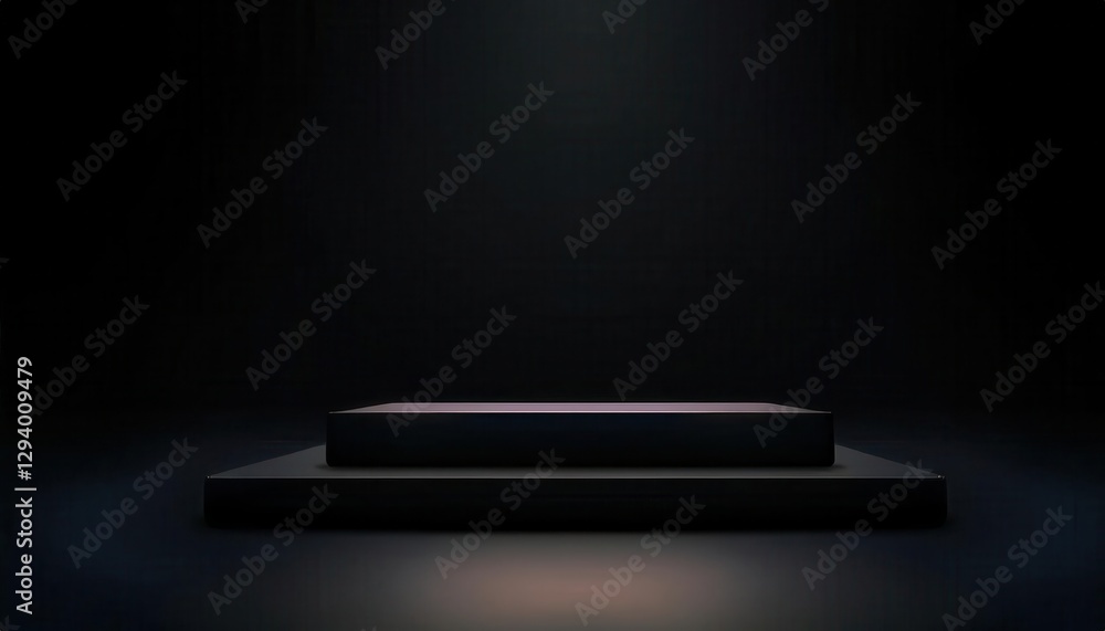 Fototapete minimalist illuminated display platform for product presentation with dark background and subtle lig