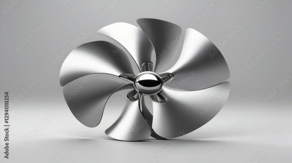 Poster minimal silver metalic propeller icon isolated on gray backdrop with glossy reflections and smooth l