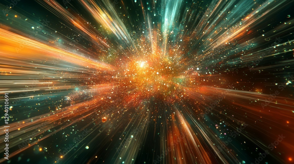 Poster exploding starburst pattern light streaks abstract design