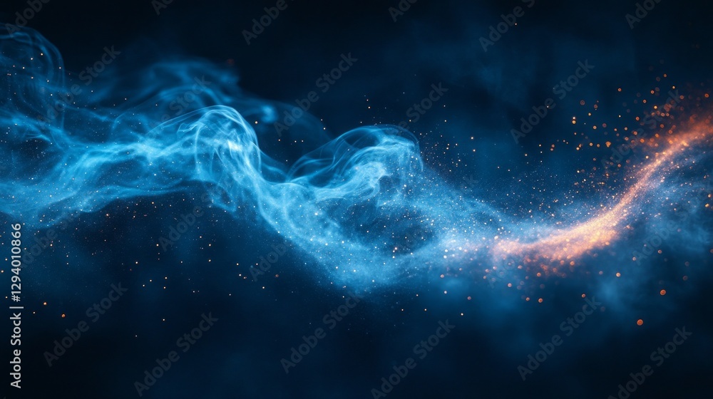 Poster Swirls of deep blue and vivid gold mesmerize onlookers as ethereal streams of light flow through the air. Sparkling particles create a magical ambiance reminiscent of a dreamscape