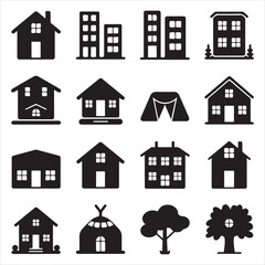set vector various home icon silhouettes