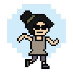 Obraz premium Cute cartoon run exercise pixel cartoon 8bit character woman lady run running jog cardio lifestyle decoration life style 8 bit female jog marathon exercise game 8 bit game vector.